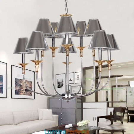 Candelabru cromat, modern, contemporan, în stil lumânare, cu 10 lumini Candelabru cromat, modern, contemporan, în stil lumânare, cu 10 lumini