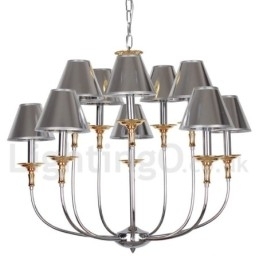 Candelabru cromat, modern, contemporan, în stil lumânare, cu 10 lumini