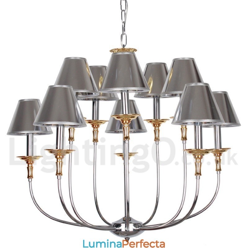 Candelabru cromat, modern, contemporan, în stil lumânare, cu 10 lumini