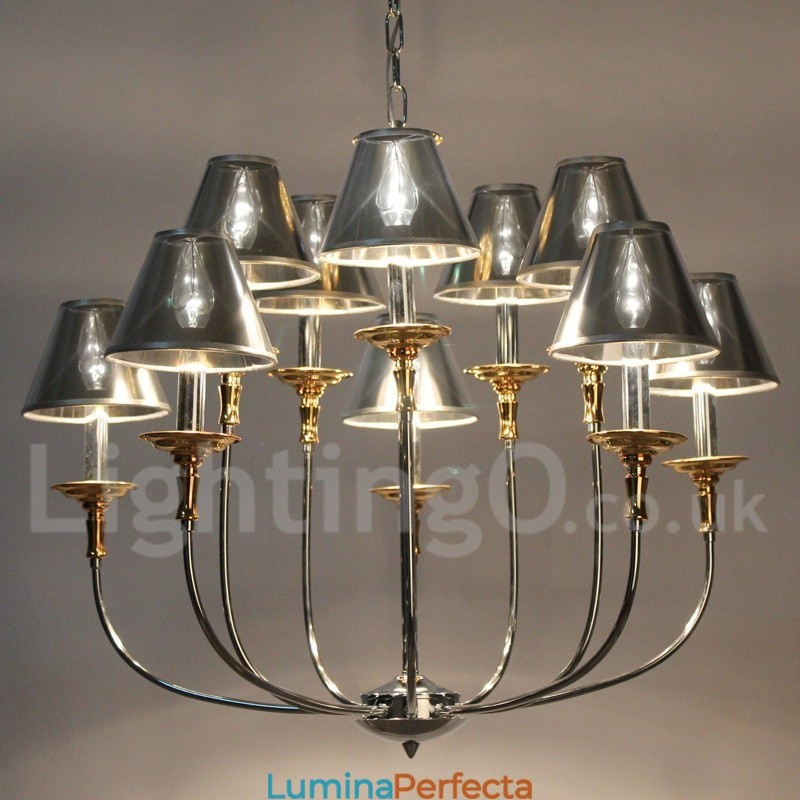 Candelabru cromat, modern, contemporan, în stil lumânare, cu 10 lumini