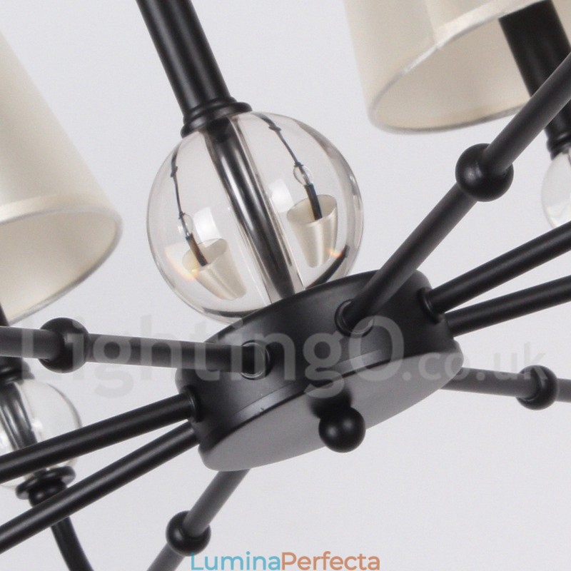 Candelabru contemporan în stil lumânare cu 8 lumini, rustic retro, negru
