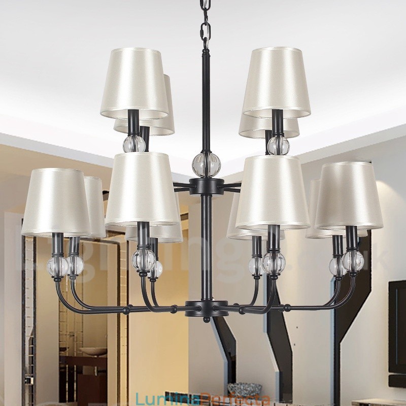 Candelabru mare, negru, contemporan, stil lumânare, retro, cu 2 niveluri