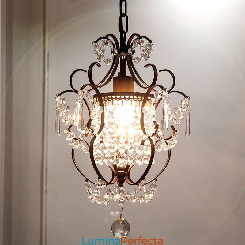 Candelabru pentru pictură din fier cu lampă modernă din cristal transparent