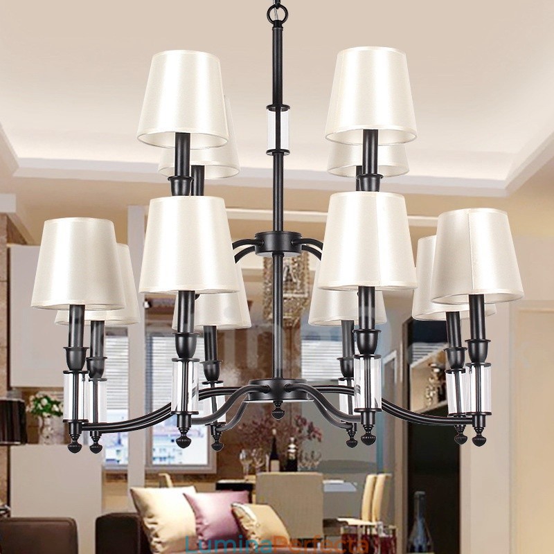 12 Lumini Rustic Retro Negru Candelabru Mare cu 2 Niveluri Candelabru Stil Lumanare