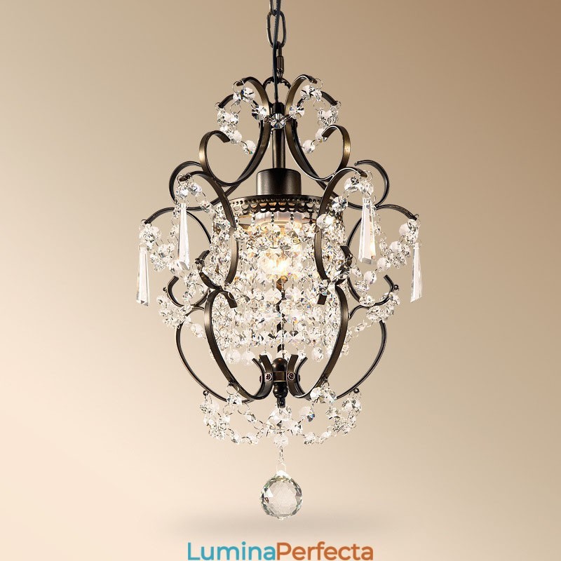 Candelabru pentru pictură din fier cu lampă modernă din cristal transparent