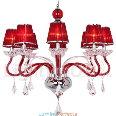 Candelabru în stil lumânare din cristal K9, roșu deschis, 8 Candelabru în stil lumânare din cristal K9, roșu deschis, 8