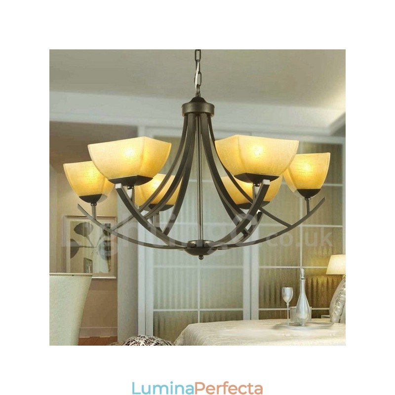 Candelabru negru în stil lumânare cu 6 lumini în stil mediteranean
