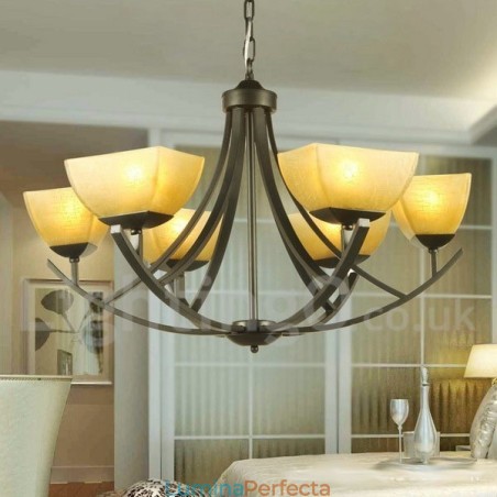 Candelabru negru în stil lumânare cu 6 lumini în stil mediteranean Candelabru negru în stil lumânare cu 6 lumini în stil mediteranean