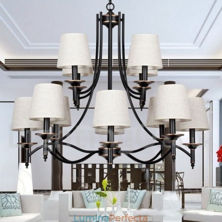 Candelabru în stil lumânare, retro, rustic, negru, cu 12 lumini Candelabru în stil lumânare, retro, rustic, negru, cu 12 lumini