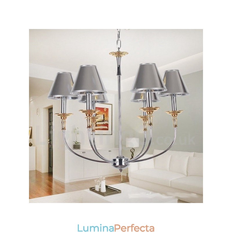 Candelabru cromat, modern, cu 6 lumini, în stil lumânare