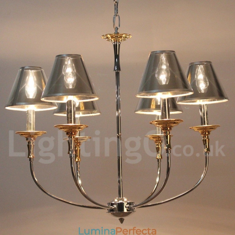Candelabru cromat, modern, cu 6 lumini, în stil lumânare