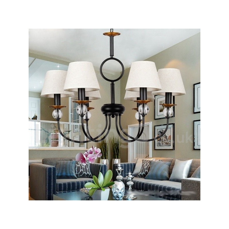 Candelabru contemporan în stil lumânare cu 6 lumini, rustic, negru, stil mediteranean