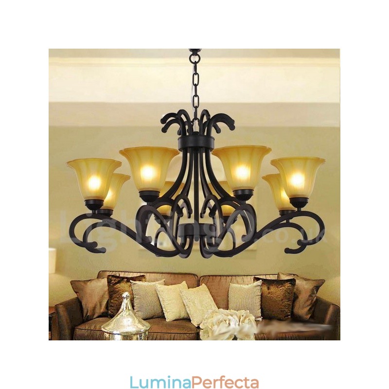 Candelabru contemporan în stil negru cu 8 lumini