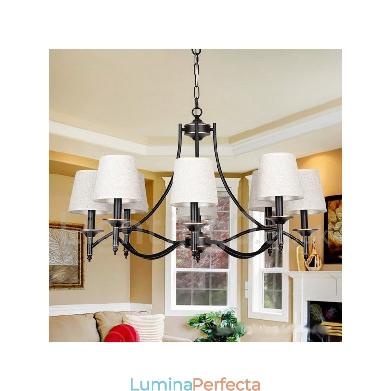 Candelabru contemporan în stil lumânare cu 8 lumini, retro, rustic, negru