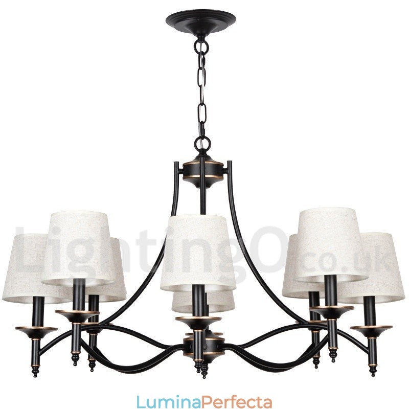Candelabru contemporan în stil lumânare cu 8 lumini, retro, rustic, negru
