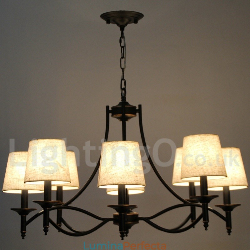 Candelabru contemporan în stil lumânare cu 8 lumini, retro, rustic, negru
