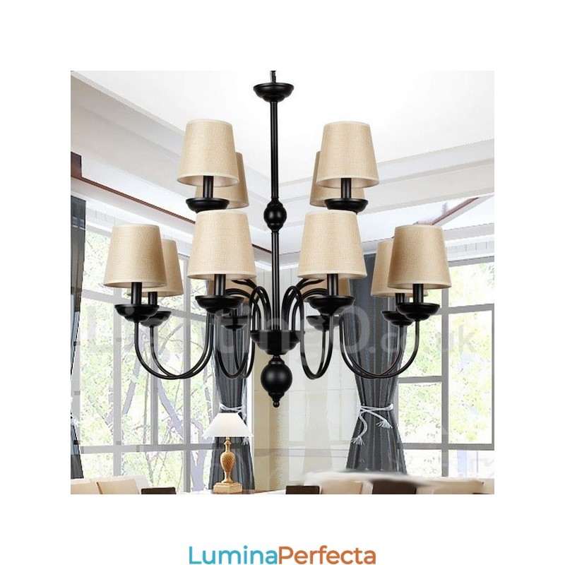 Candelabru cu 12 lumini, rustic, 2 niveluri, retro contemporan în stil lumânare