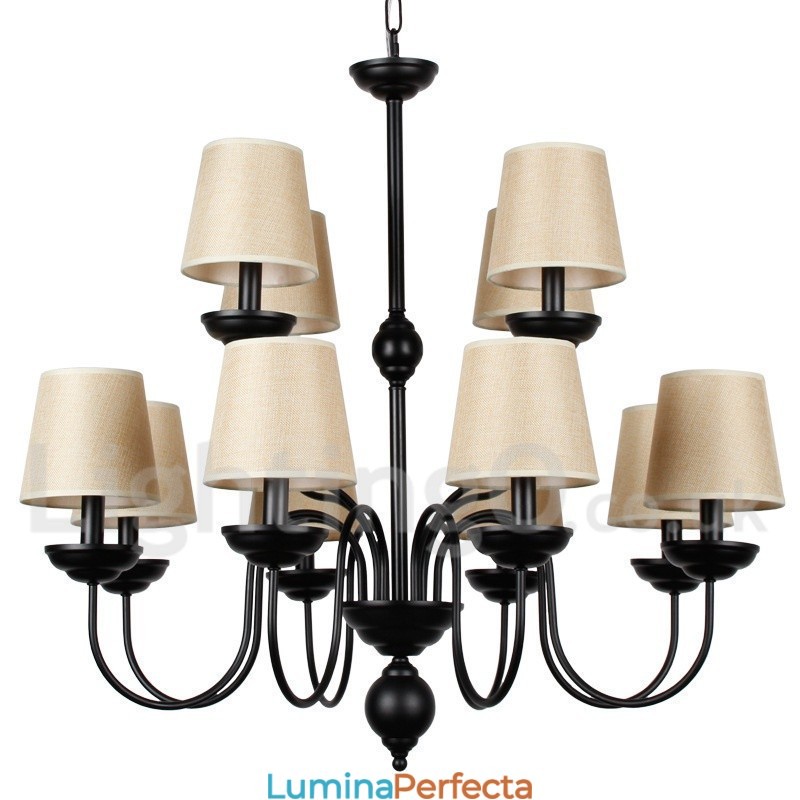Candelabru cu 12 lumini, rustic, 2 niveluri, retro contemporan în stil lumânare