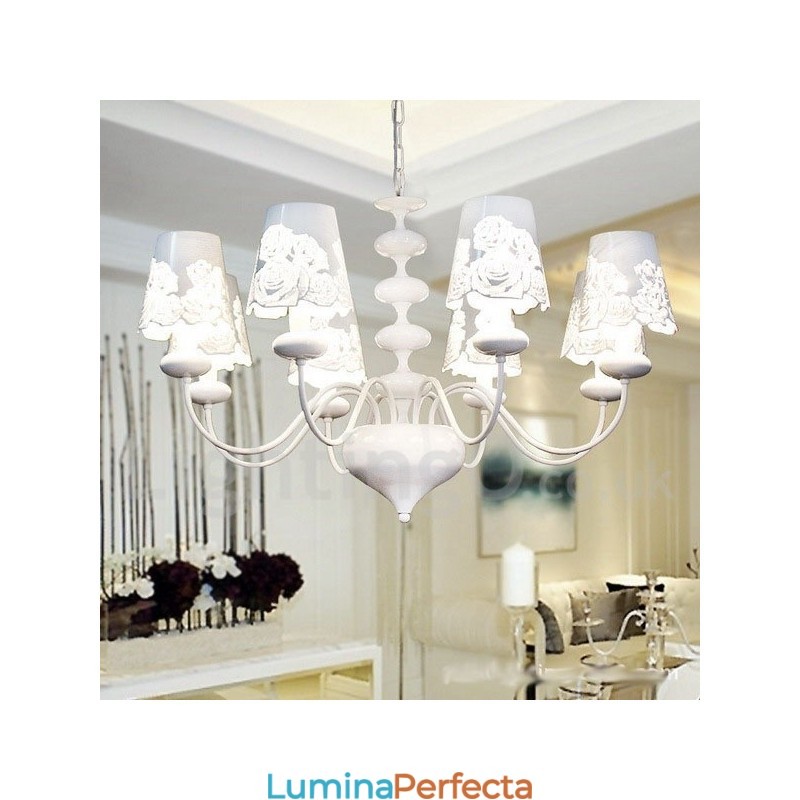 Candelabru cu 8 lumini, modern, contemporan alb, stil lumânare
