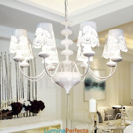 Candelabru cu 8 lumini, modern, contemporan alb, stil lumânare Candelabru cu 8 lumini, modern, contemporan alb, stil lumânare