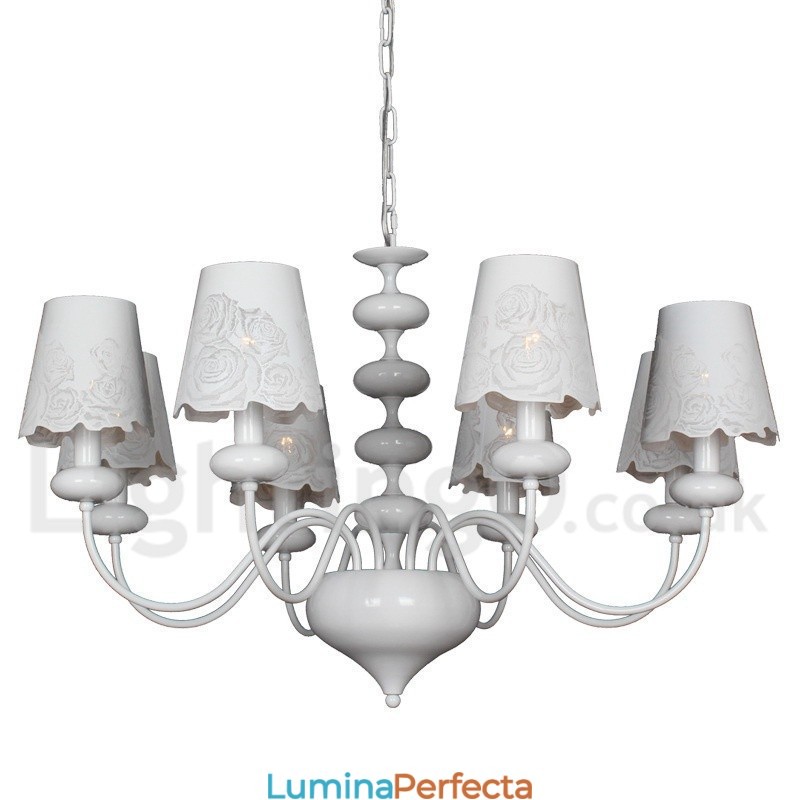 Candelabru cu 8 lumini, modern, contemporan alb, stil lumânare