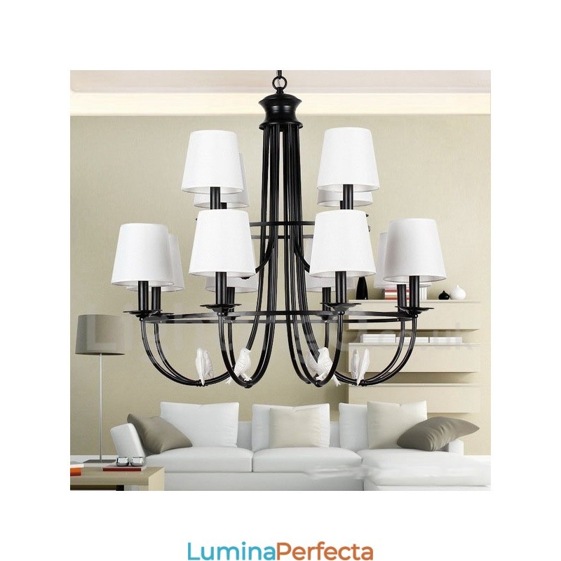 Candelabru în stil lumânare, 12 lumini, retro, negru, stil mediteranean, rustic contemporan