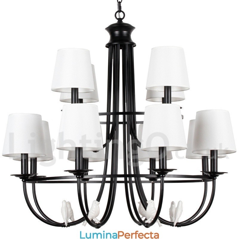 Candelabru în stil lumânare, 12 lumini, retro, negru, stil mediteranean, rustic contemporan