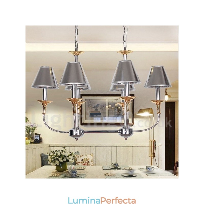 Candelabru cromat, modern, cu 6 lumini, în stil lumânare