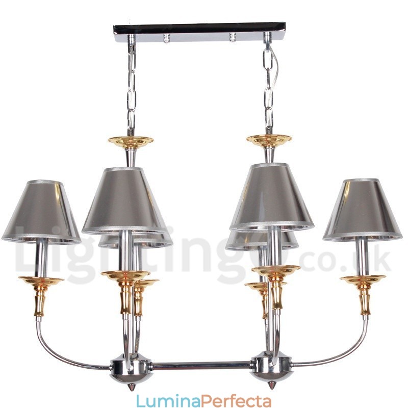 Candelabru cromat, modern, cu 6 lumini, în stil lumânare