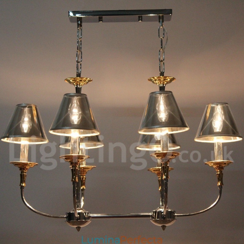 Candelabru cromat, modern, cu 6 lumini, în stil lumânare