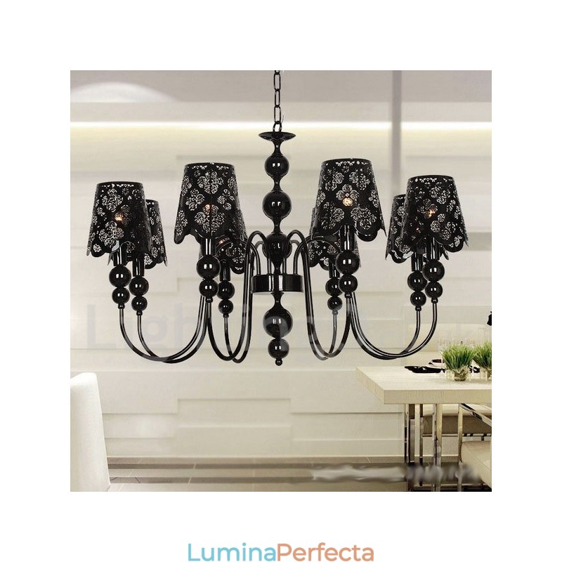Candelabru cu 8 lumini, modern, contemporan, negru, stil lumânare