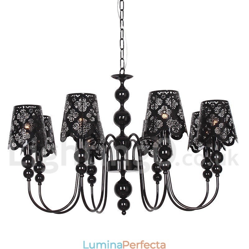 Candelabru cu 8 lumini, modern, contemporan, negru, stil lumânare
