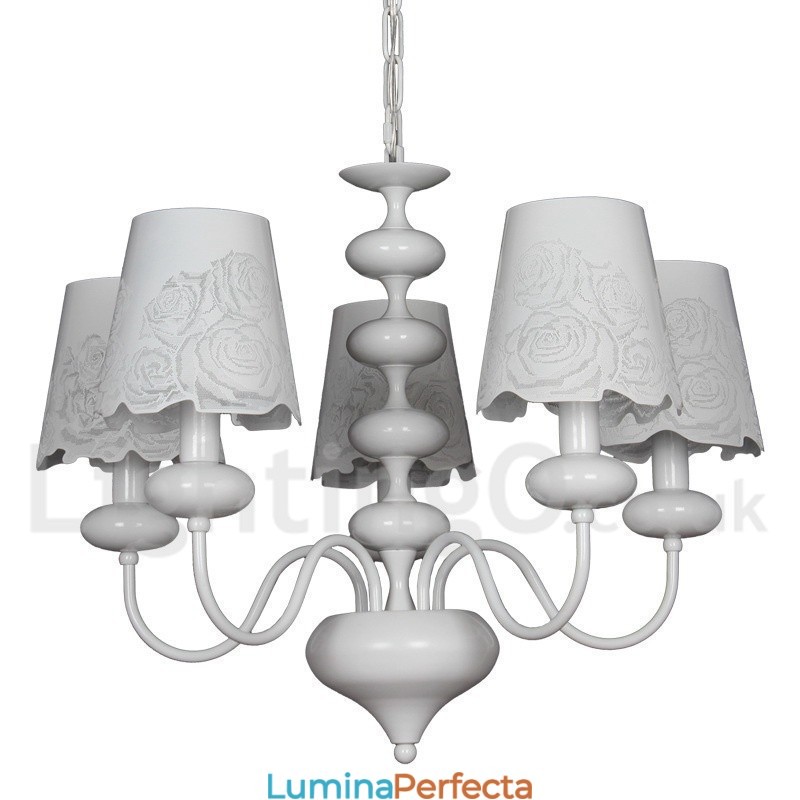 Candelabru cu 5 lumini, modern, contemporan alb, stil lumânare