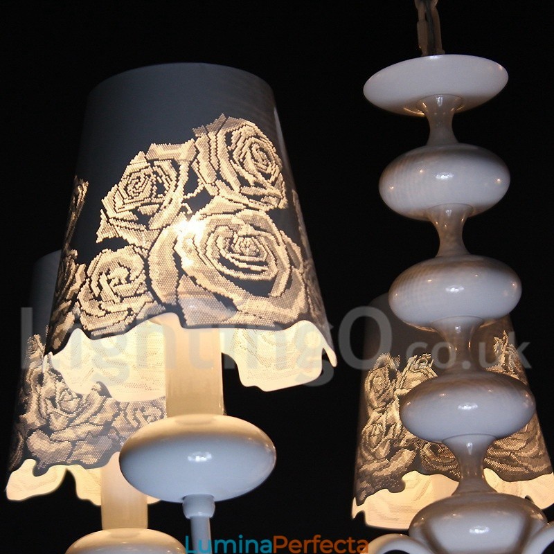 Candelabru cu 5 lumini, modern, contemporan alb, stil lumânare