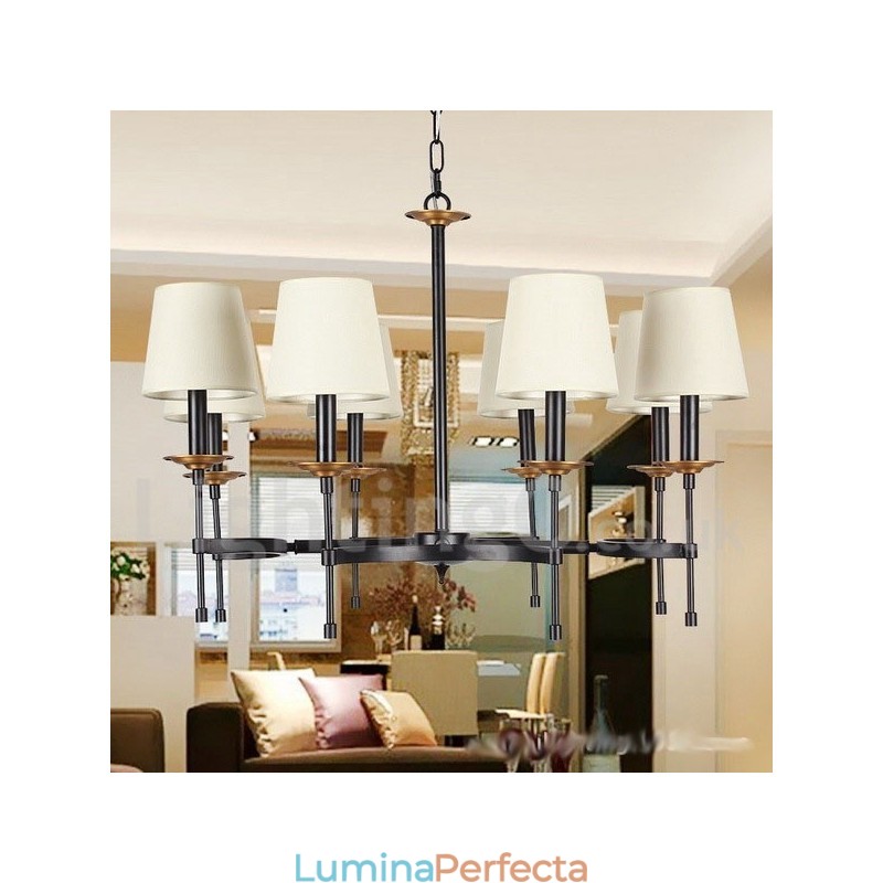 Candelabru în stil lumânare retro, negru, rustic, cu 8 lumini