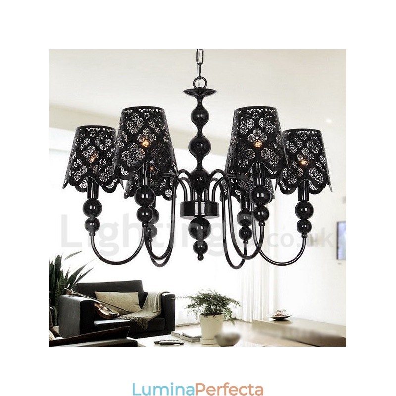 Candelabru cu 6 lumini, modern, contemporan, negru, stil lumânare