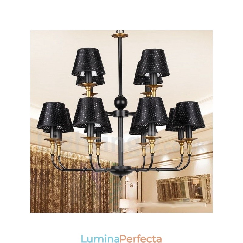 Candelabru în stil lumânare cu 12 lumini, retro, rustic, cu 2 niveluri
