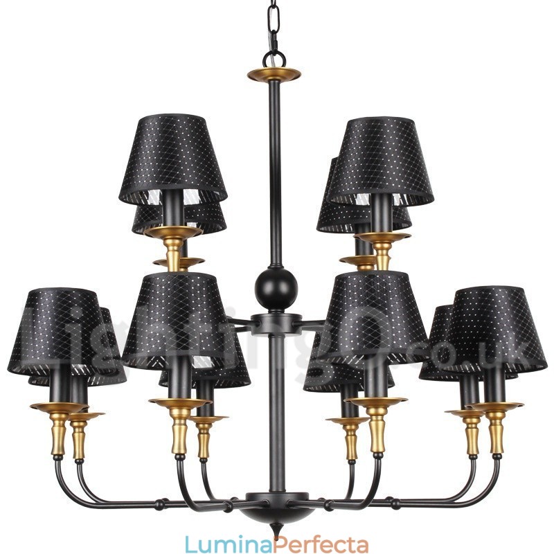 Candelabru în stil lumânare cu 12 lumini, retro, rustic, cu 2 niveluri