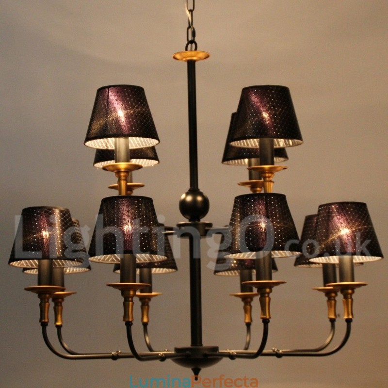 Candelabru în stil lumânare cu 12 lumini, retro, rustic, cu 2 niveluri