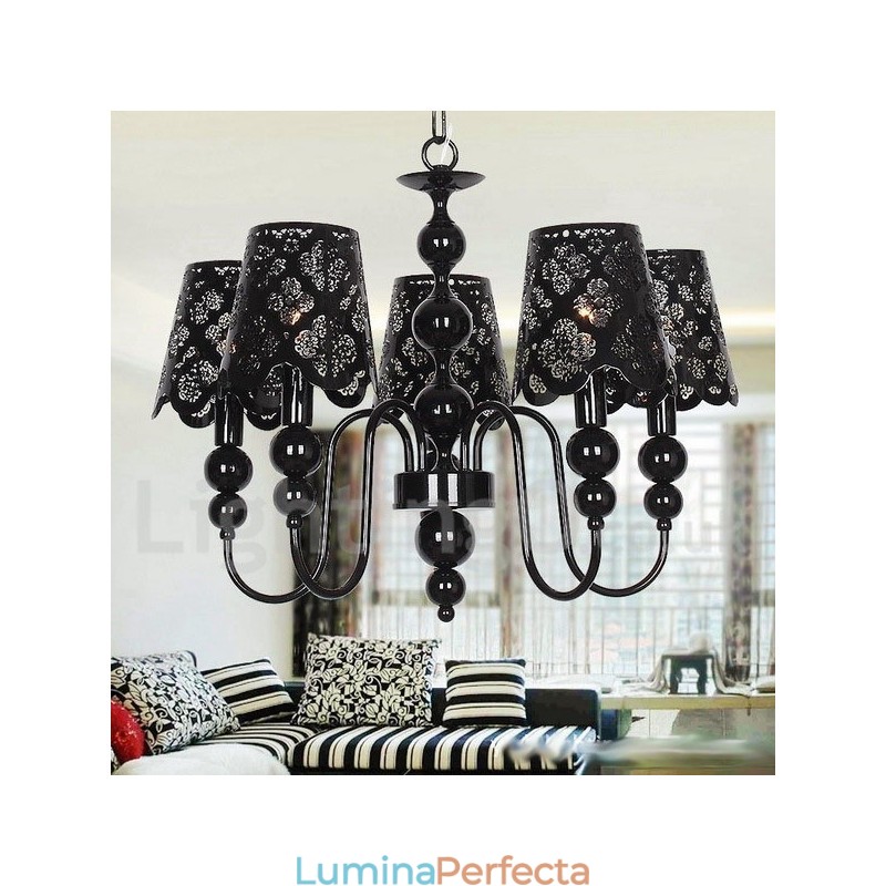 Candelabru cu 5 lumini, modern, contemporan negru, stil lumânare