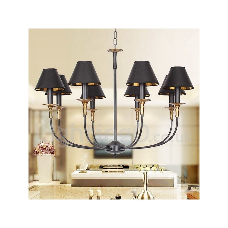 Candelabru contemporan în stil lumânare, retro, negru, cu 8 lumini