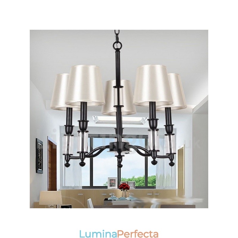 Candelabru mare, negru, cu 5 lumini, cu 2 niveluri Candelabru în stil lumânare retro contemporan