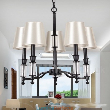 Candelabru mare, negru, cu 5 lumini, cu 2 niveluri Candelabru în stil lumânare retro contemporan