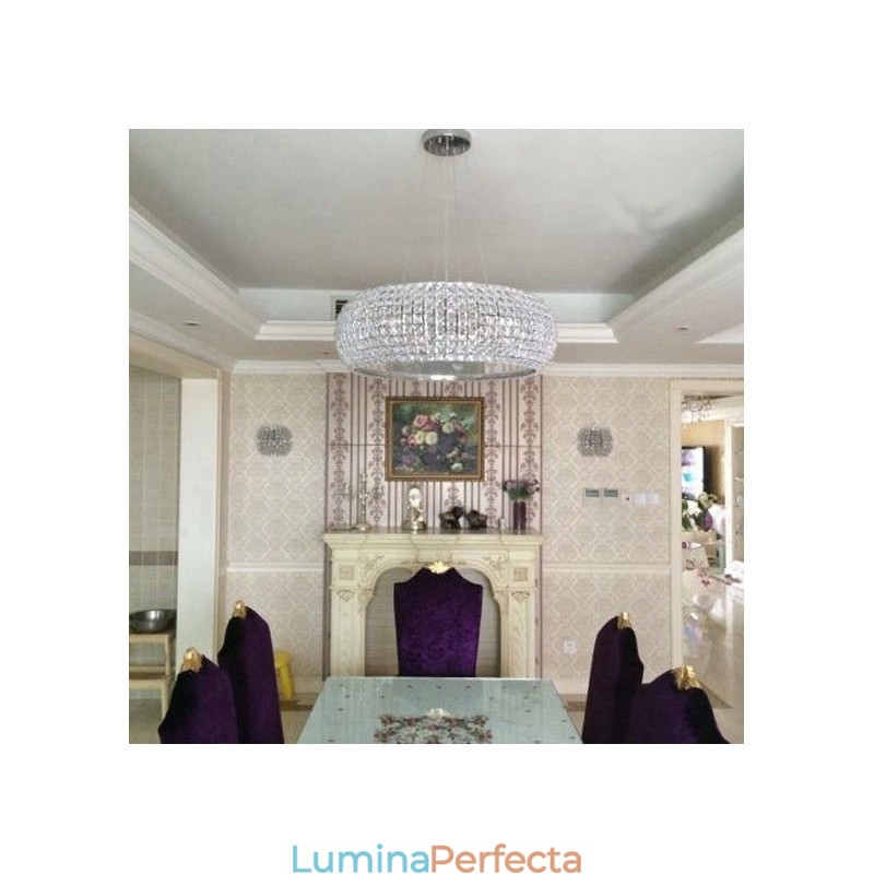 Lumină suspendată de tavan modernă din cristal K9 Candelabru de interior Lampă de iluminat tambur Corpuri