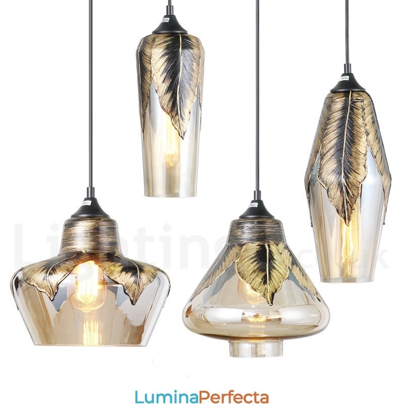 Lampă suspendată din sticlă retro europeană Lampă suspendată Lounge