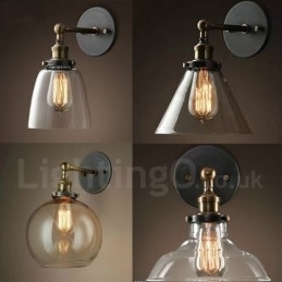 Aplica de perete pentru dormitor rustic Lodge cu 1 lumina cu abajur din sticla