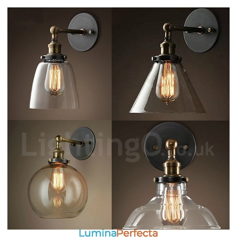 Aplica de perete pentru dormitor rustic Lodge cu 1 lumina cu abajur din sticla