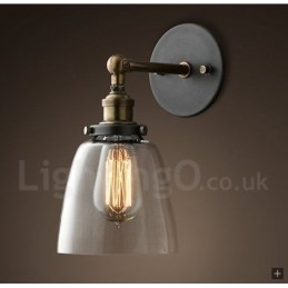 Aplica de perete pentru dormitor rustic Lodge cu 1 lumina cu abajur din sticla