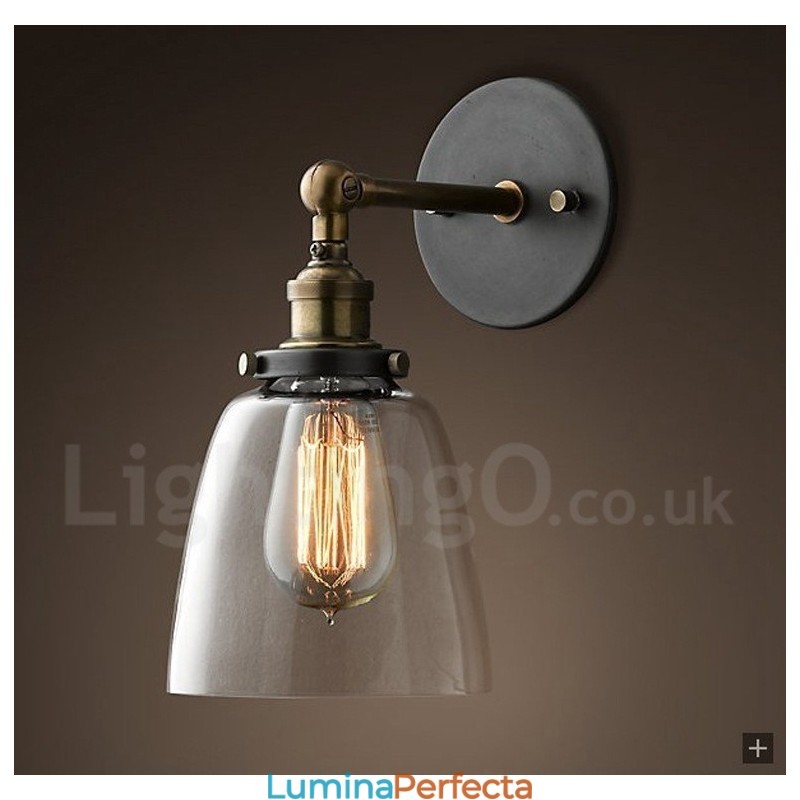 Aplica de perete pentru dormitor rustic Lodge cu 1 lumina cu abajur din sticla