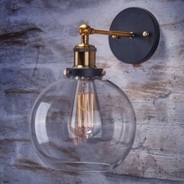 Aplica de perete pentru dormitor rustic Lodge cu 1 lumina cu abajur din sticla